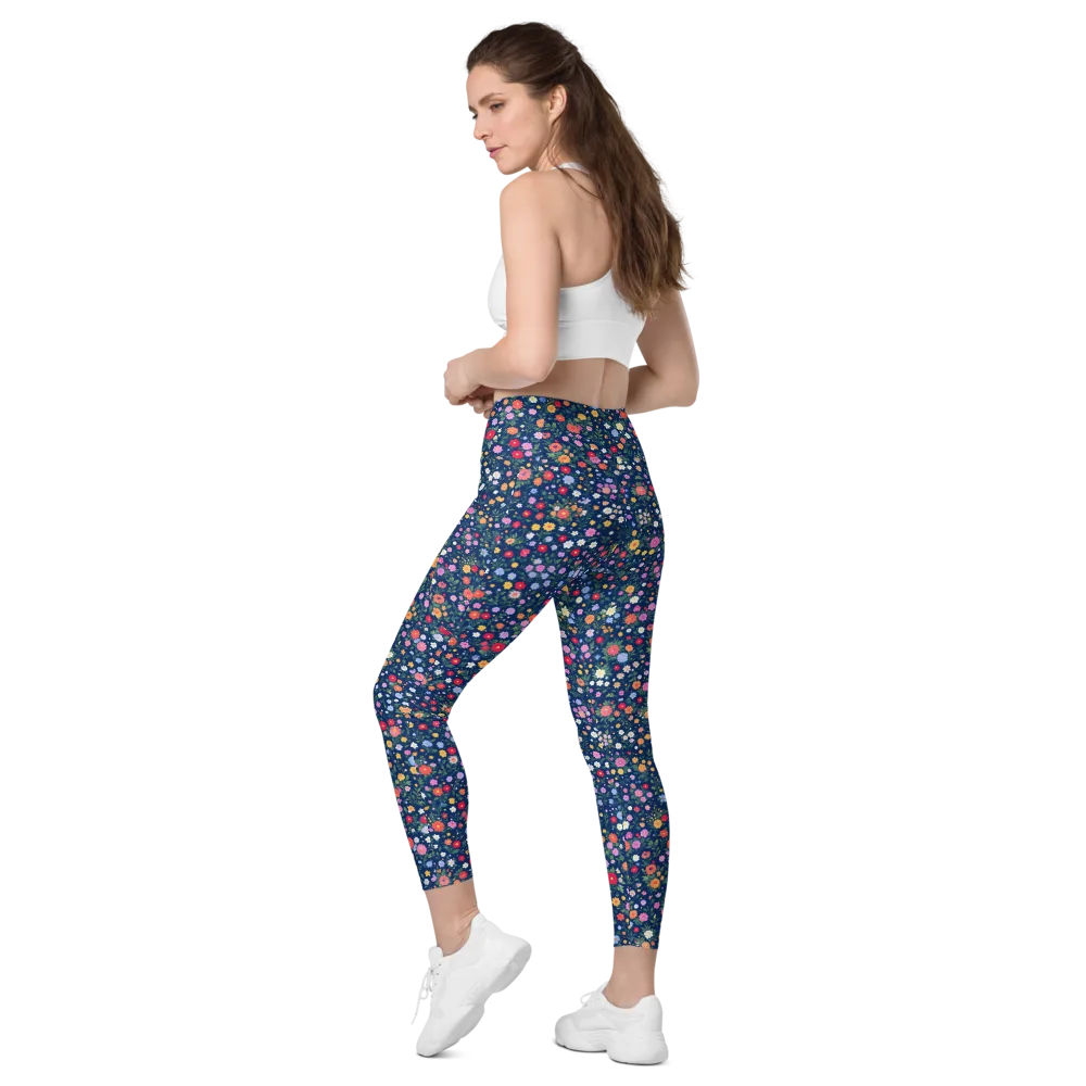 Navy Wildflower on Leggings with Pockets — Left Back