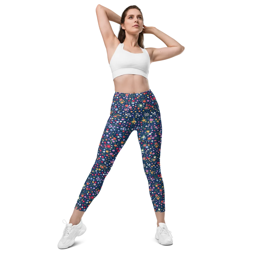 Navy Wildflower on Leggings with Pockets — Front