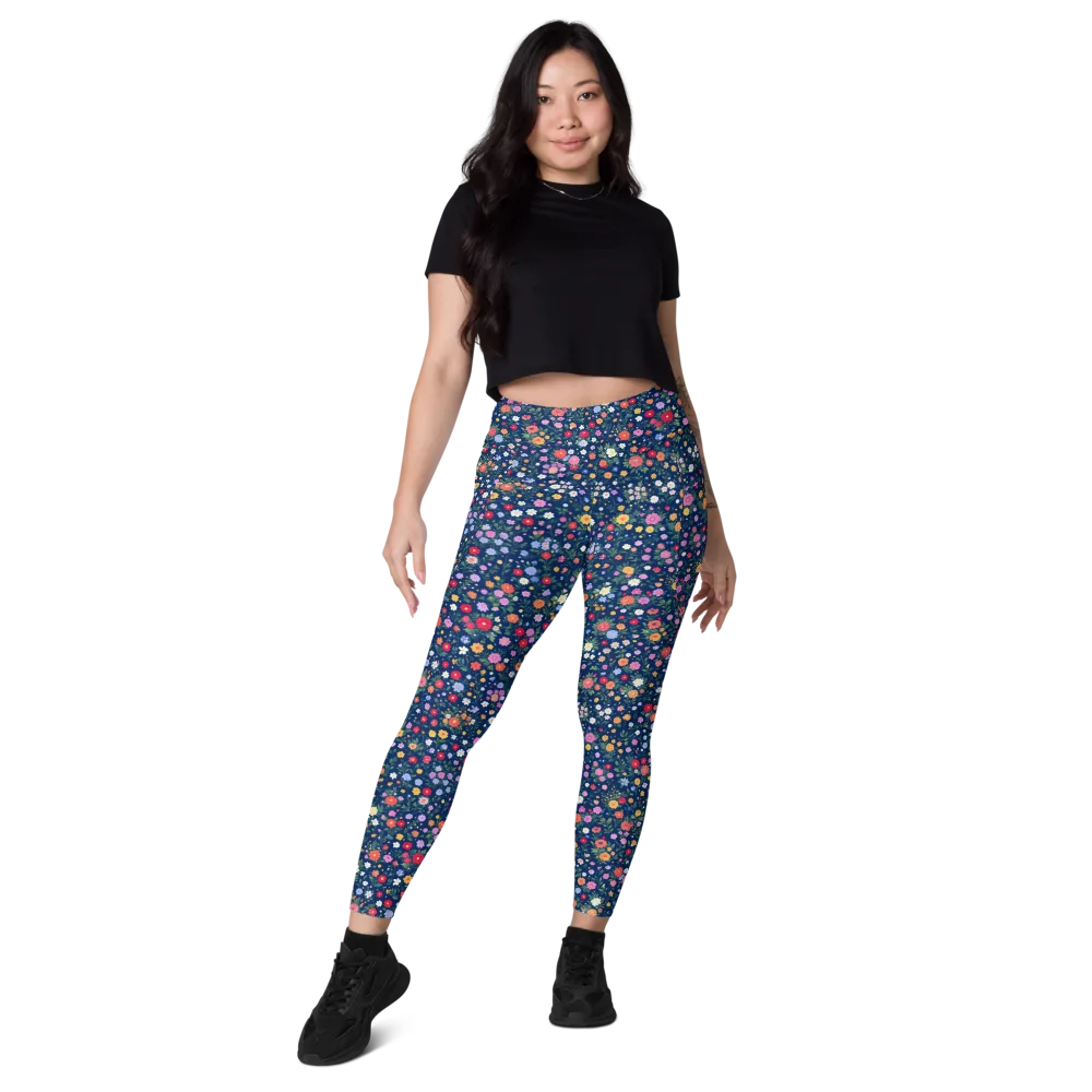 Navy Wildflower on Leggings with Pockets — Front