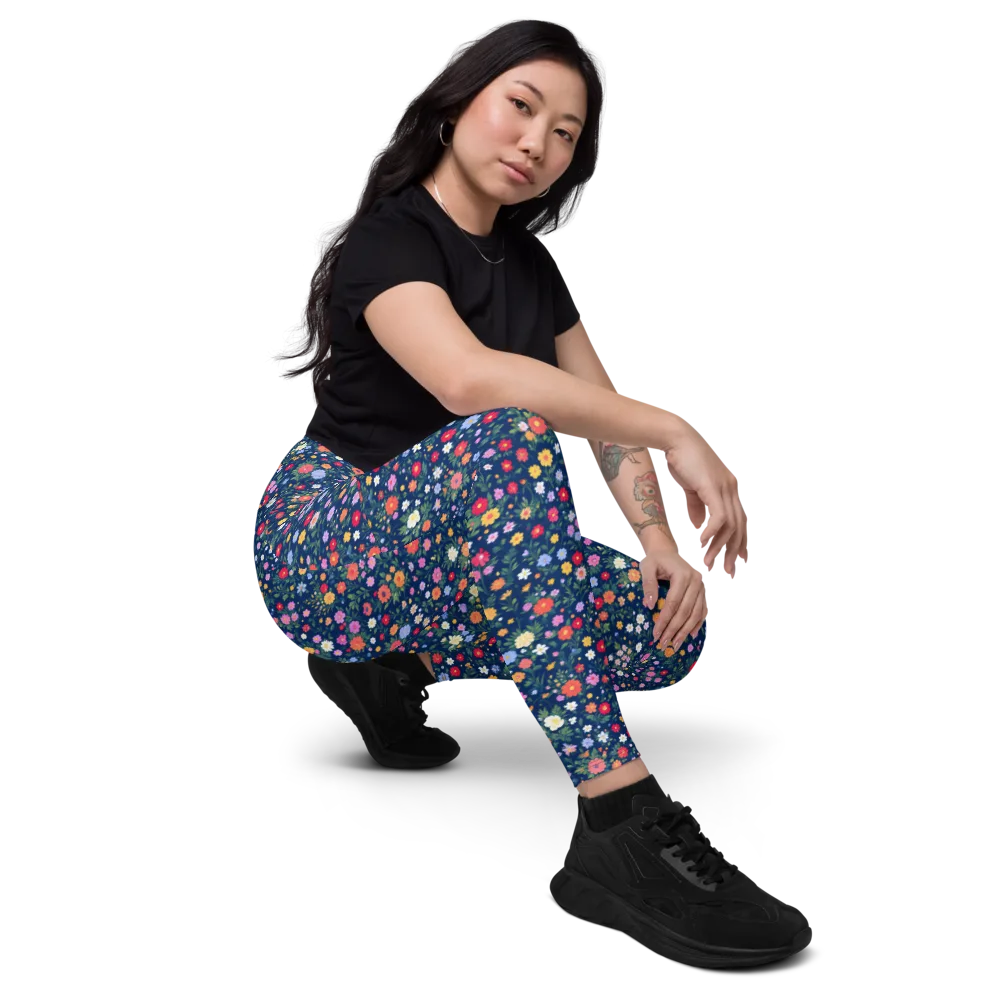 Navy Wildflower on Leggings with Pockets — Right Front