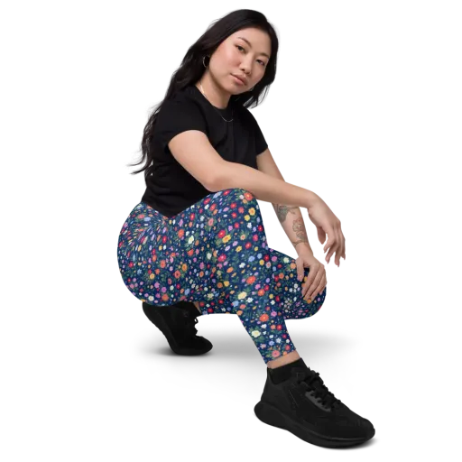 Navy Wildflower on a Leggings with Pockets