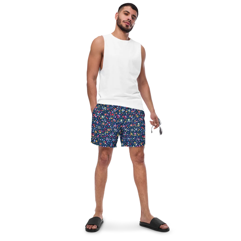 Navy Wildflower on Swim Trunks — Front