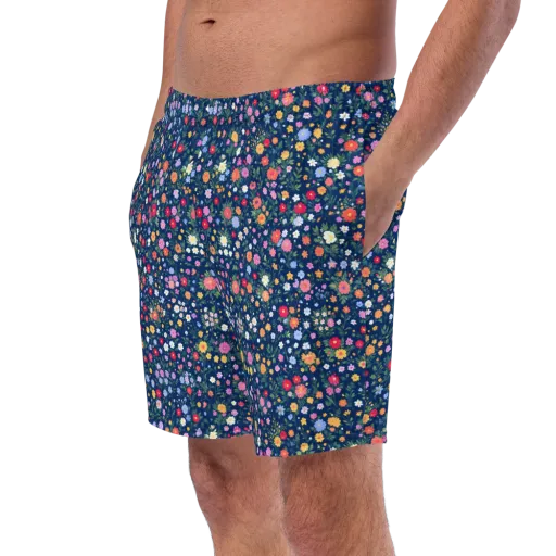 Navy Wildflower on a Swim Trunks