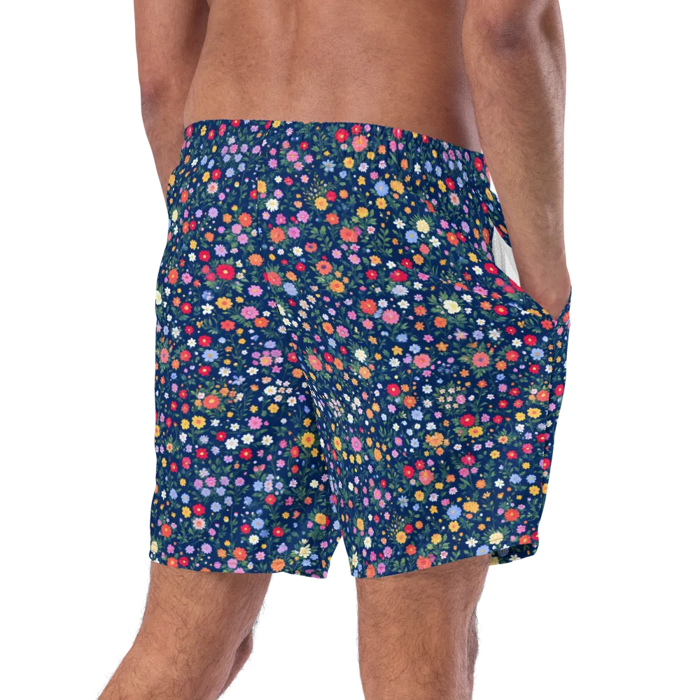 Navy Wildflower on Swim Trunks — Right Back