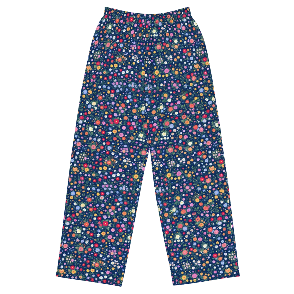 Navy Wildflower on Wide-Leg Pants — Front