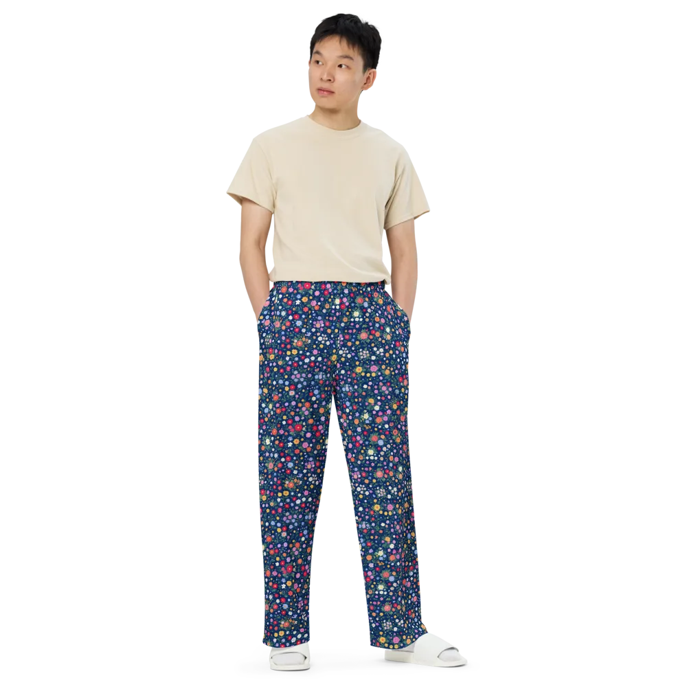 Navy Wildflower on Wide-Leg Pants — Front