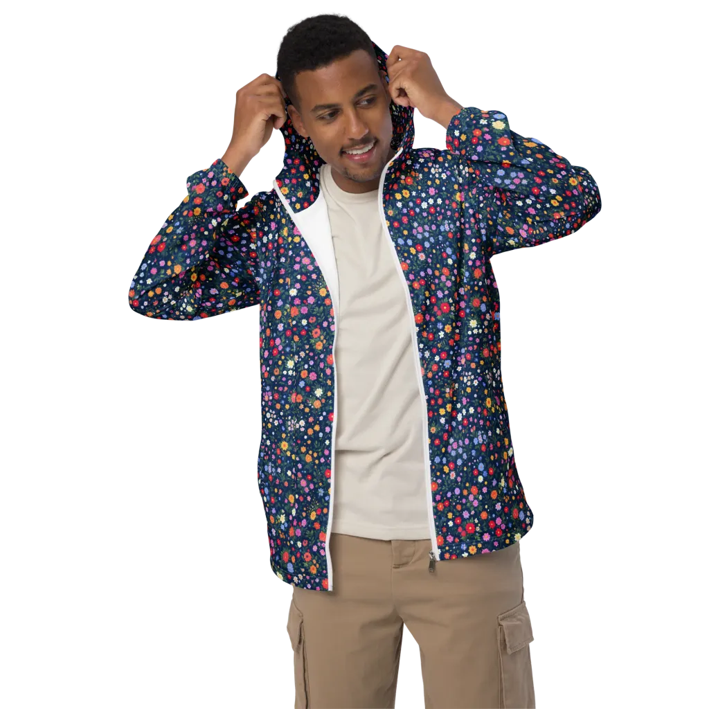 Navy Wildflower on Men's Windbreaker — Front