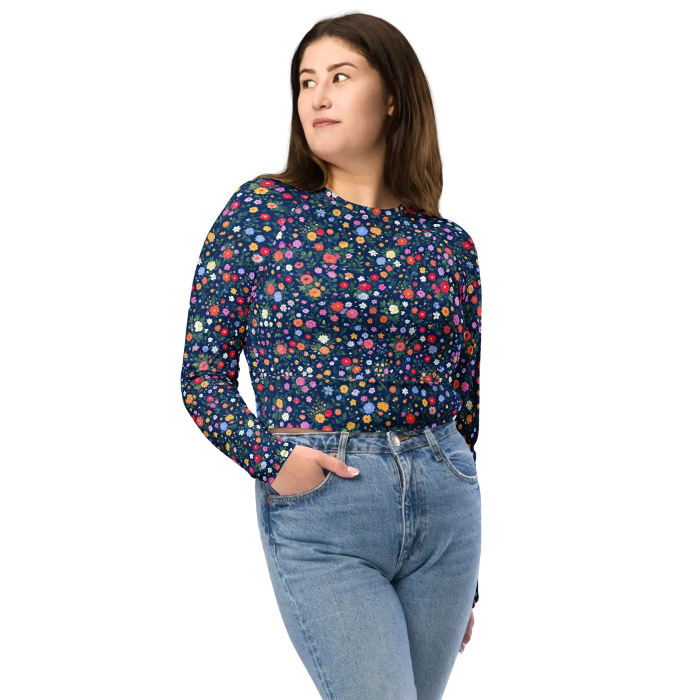 Navy Wildflower on Long Sleeve Crop Top — Front
