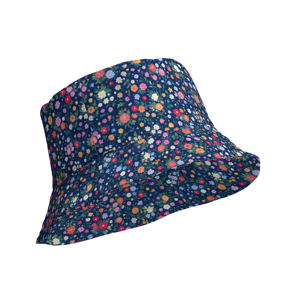 Navy Wildflower on Reversible Bucket Hat — Product details Outside