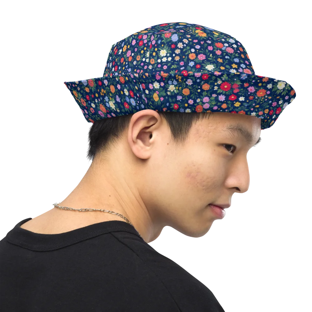Navy Wildflower on Reversible Bucket Hat — Right Outside