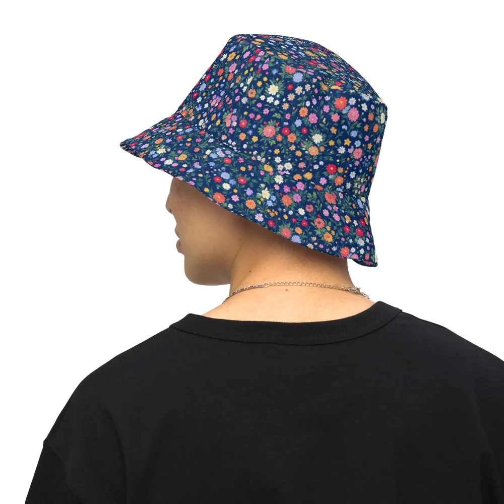 Navy Wildflower on Reversible Bucket Hat — Back Inside