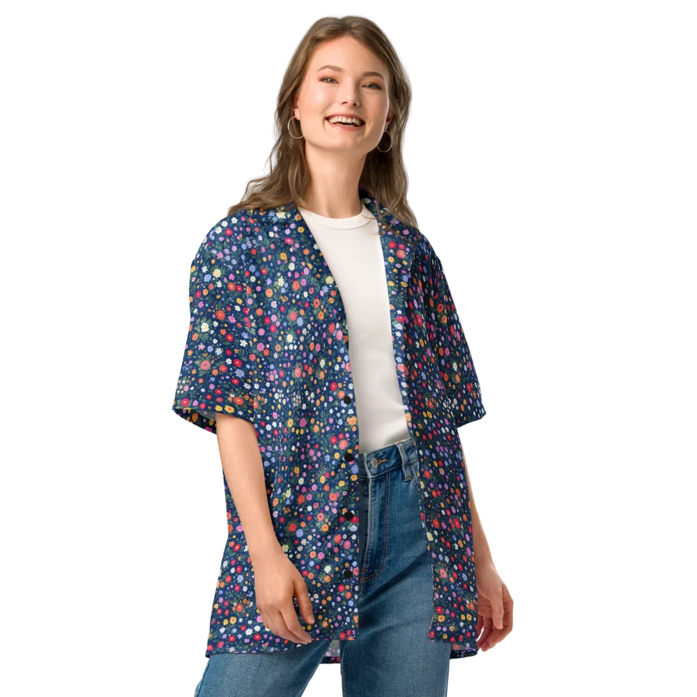 Navy Wildflower on Button Shirt — Front