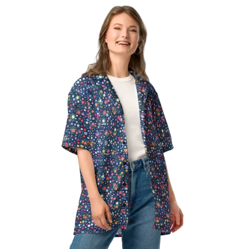 Navy Wildflower on a Button Shirt