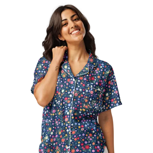 Navy Wildflower on a Women's Short Sleeve Pajama Top