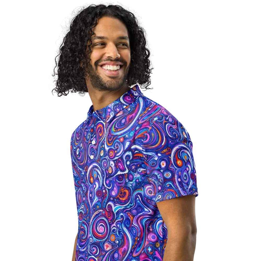 Cosmic Marbles on Men's Slim Fit Polo Shirt — Left Front