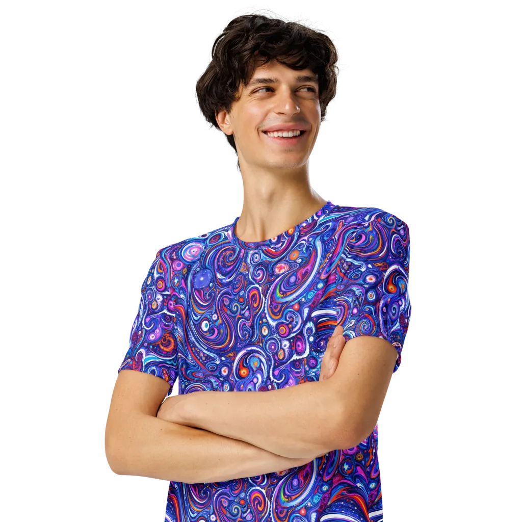 Cosmic Marbles on Men's Crew Neck T-Shirt — Left Front