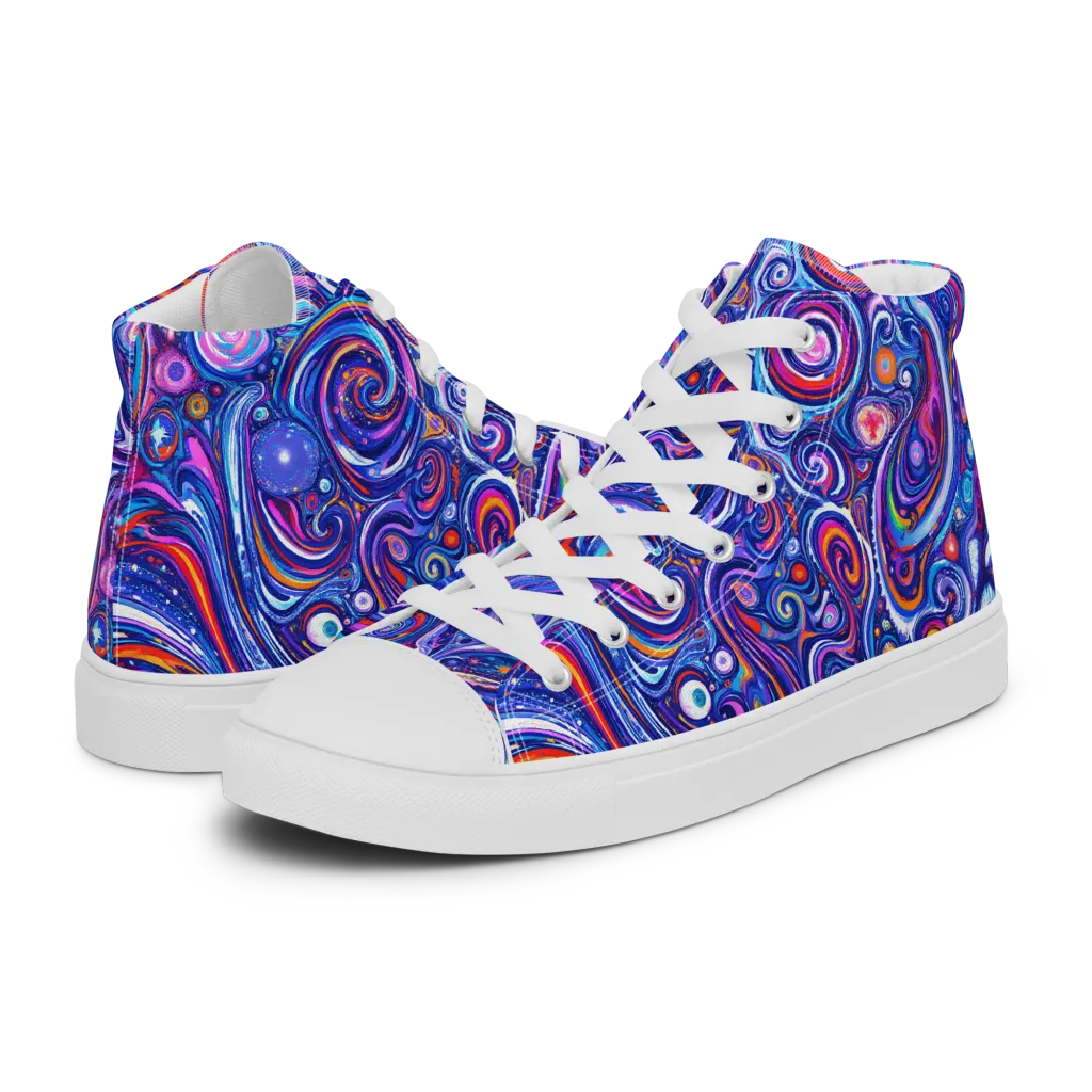 Cosmic Marbles on Men's High Top Canvas Shoes — Left