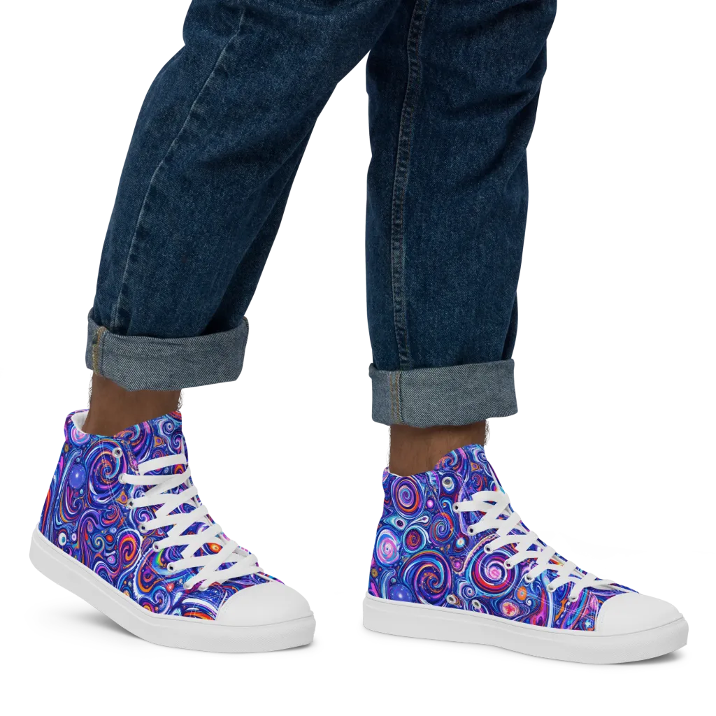 Cosmic Marbles on Men's High Top Canvas Shoes — Right
