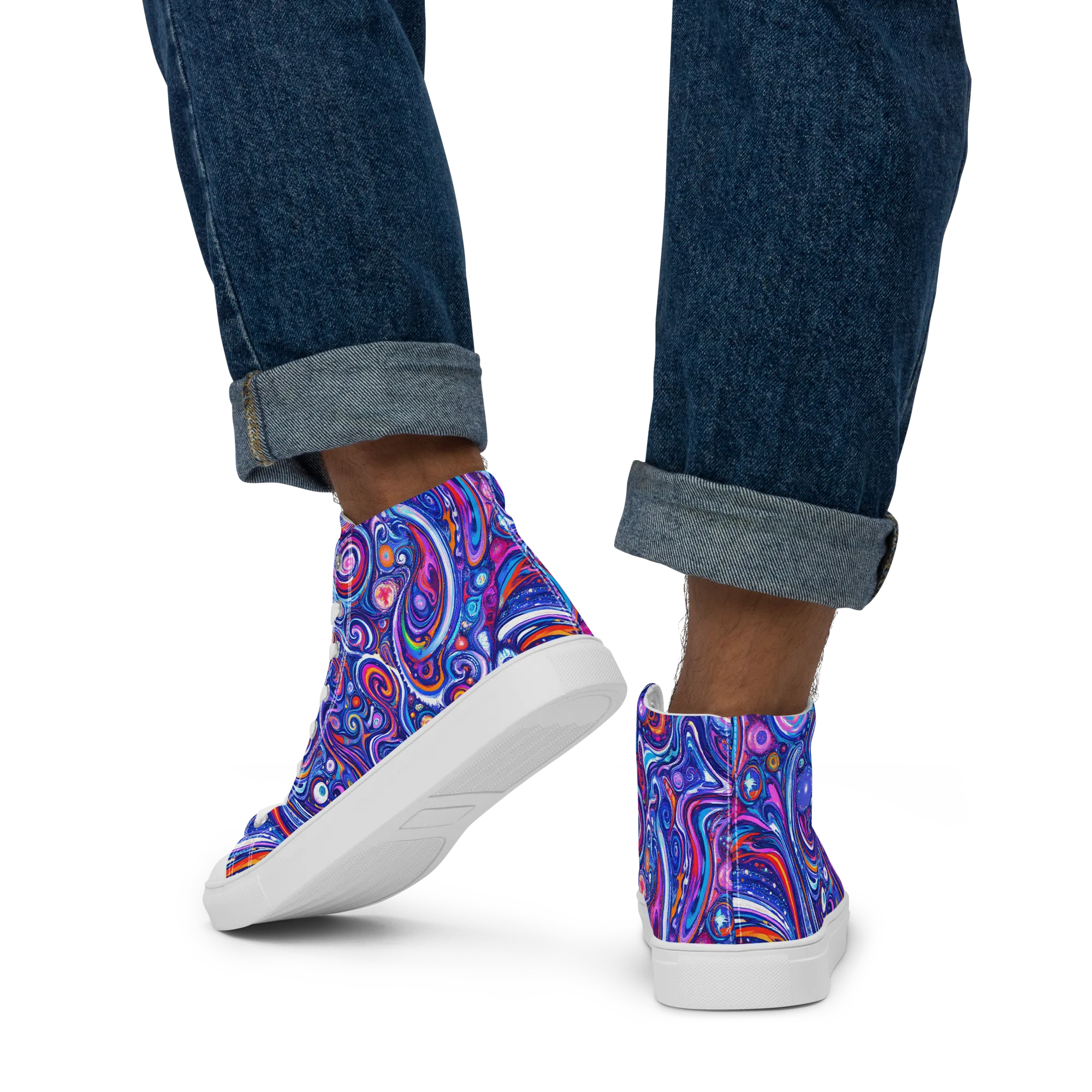 Cosmic Marbles on Men's High Top Canvas Shoes — Back