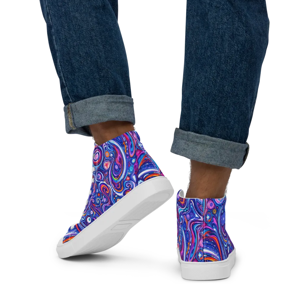 Cosmic Marbles on Men's High Top Canvas Shoes — Back