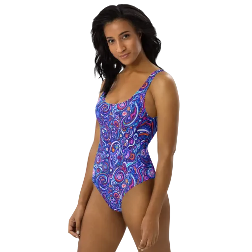Cosmic Marbles on a One-Piece Swimsuit