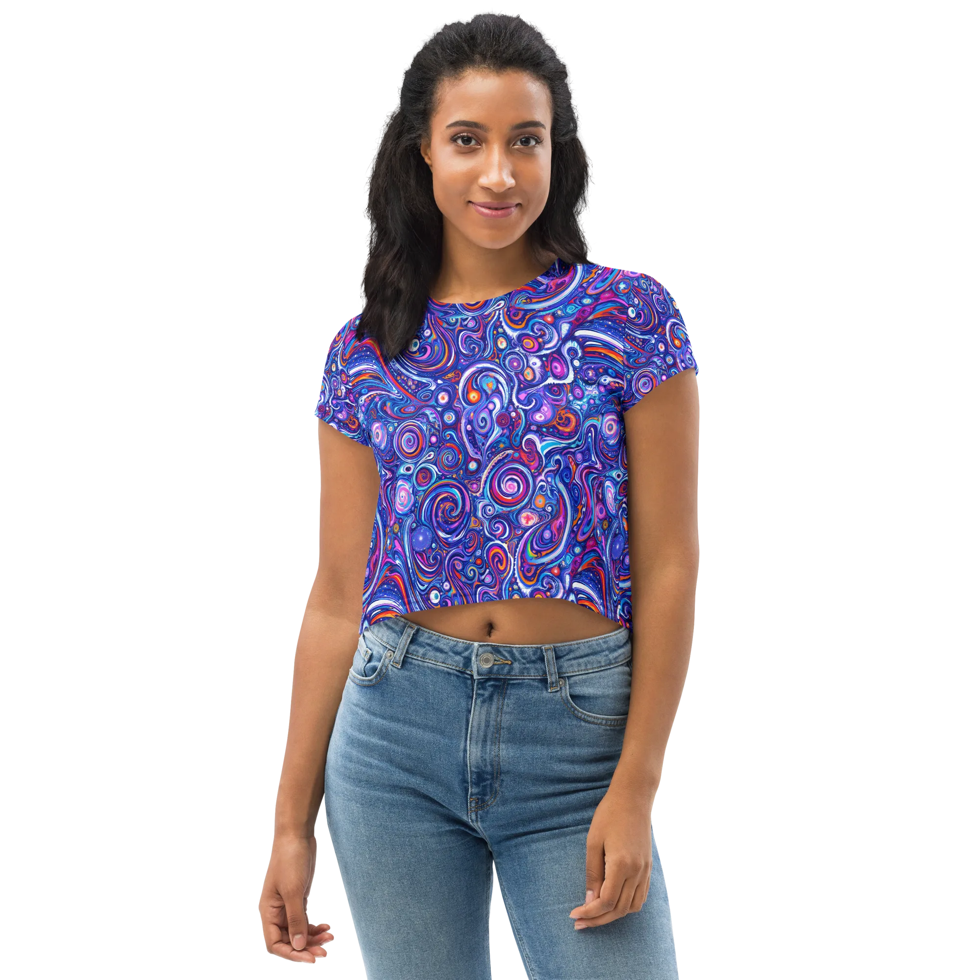 Cosmic Marbles on Crop Tee — Front