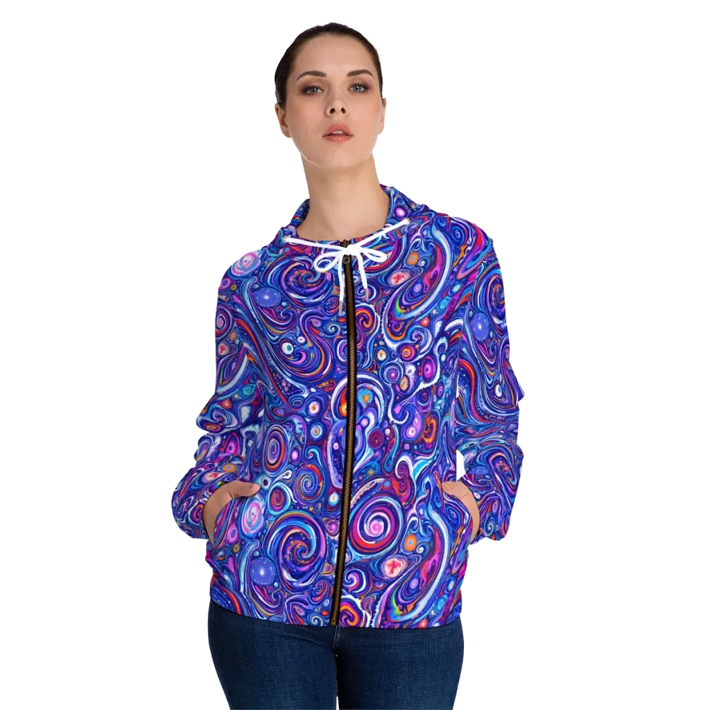 Cosmic Marbles on Women's Full-Zip Hoodie — Front On Person