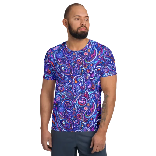 Cosmic Marbles on a Men's Athletic T-Shirt