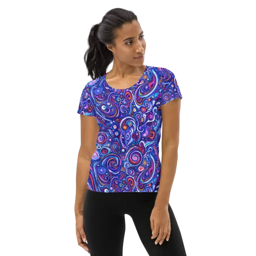 Cosmic Marbles on a Women's Athletic T-Shirt