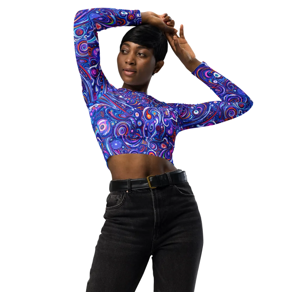 Cosmic Marbles on Long Sleeve Crop Top — Front