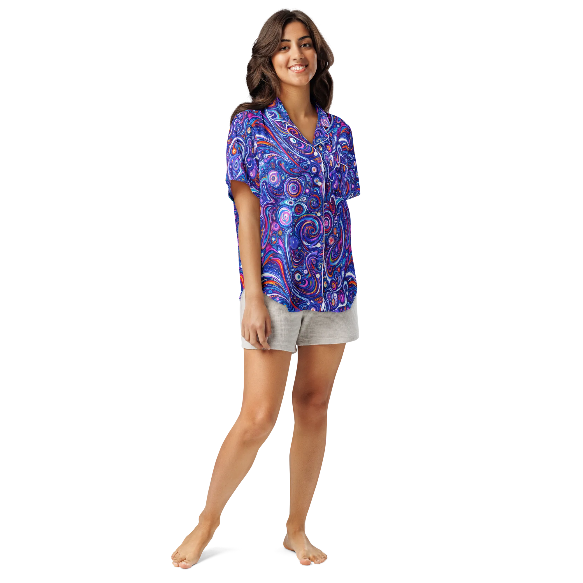 Cosmic Marbles on Women's Short Sleeve Pajama Top — Front
