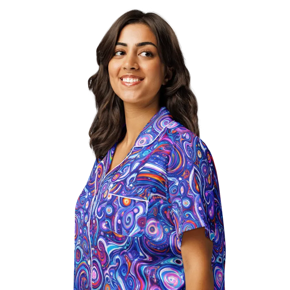 Cosmic Marbles on Women's Short Sleeve Pajama Top — Left Front