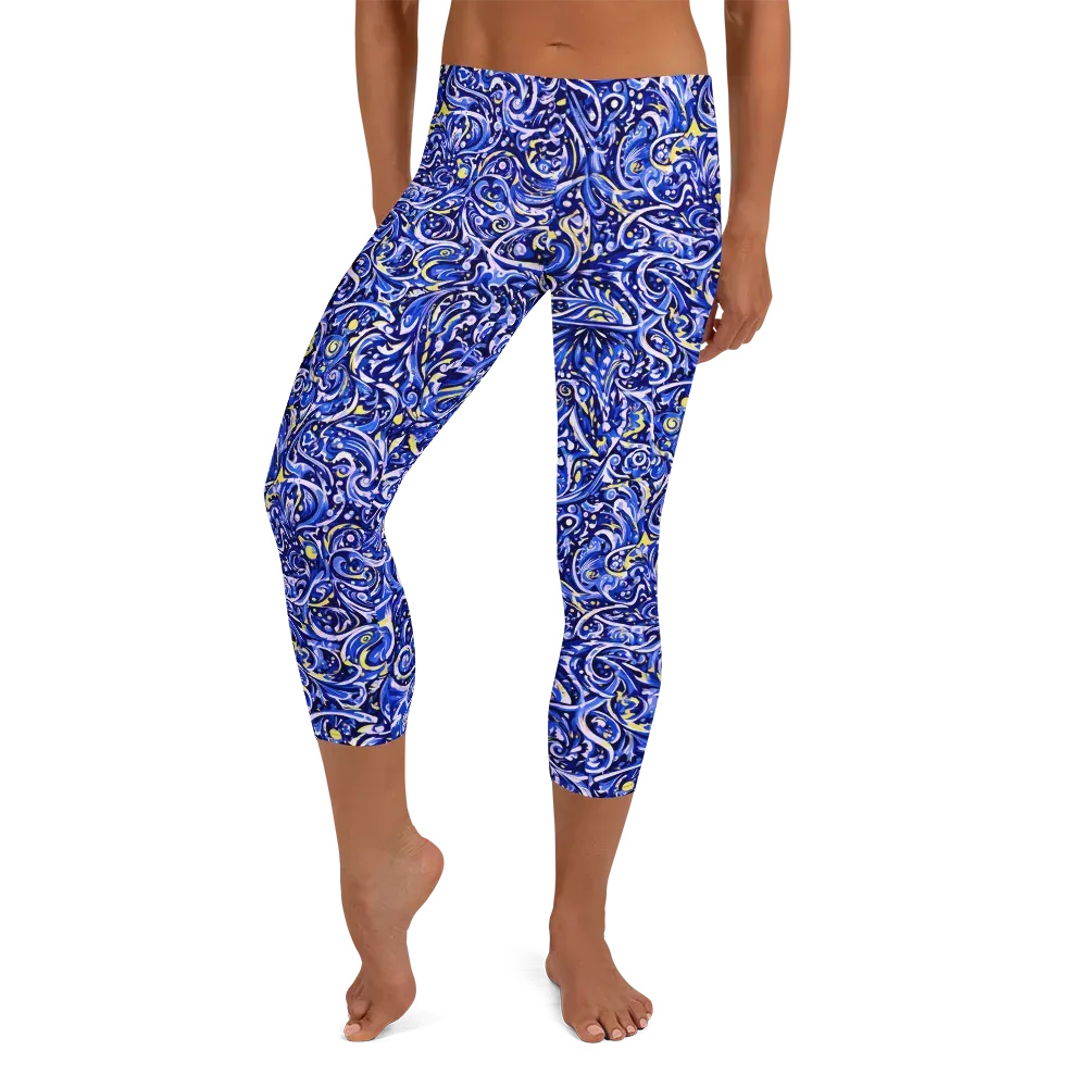 Cobalt Rapture on Capri Leggings — Front