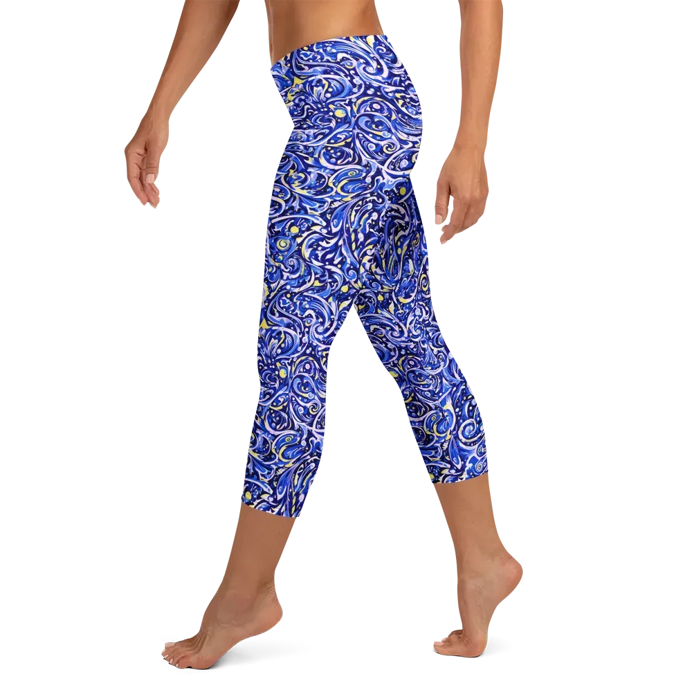 Cobalt Rapture on Capri Leggings — Left