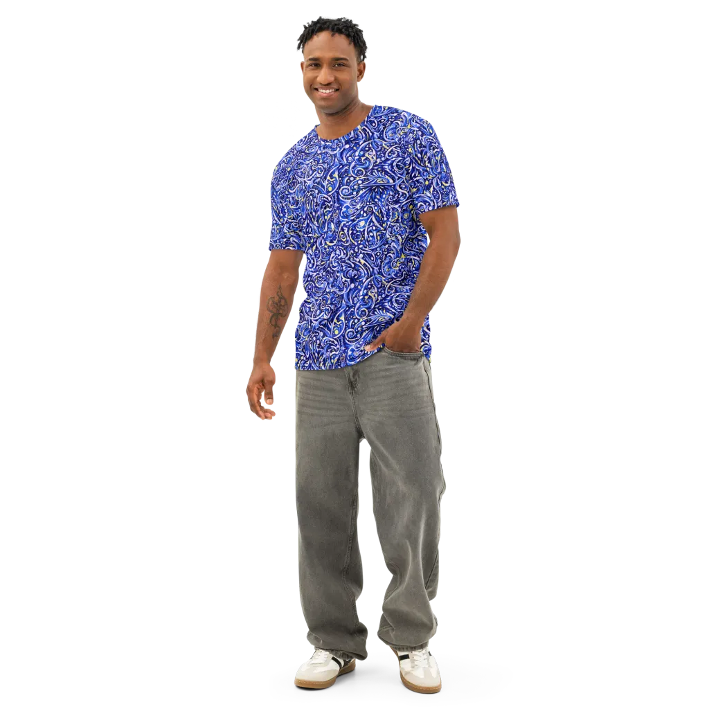 Cobalt Rapture on Men's Cotton Crew Neck T-Shirt — Front
