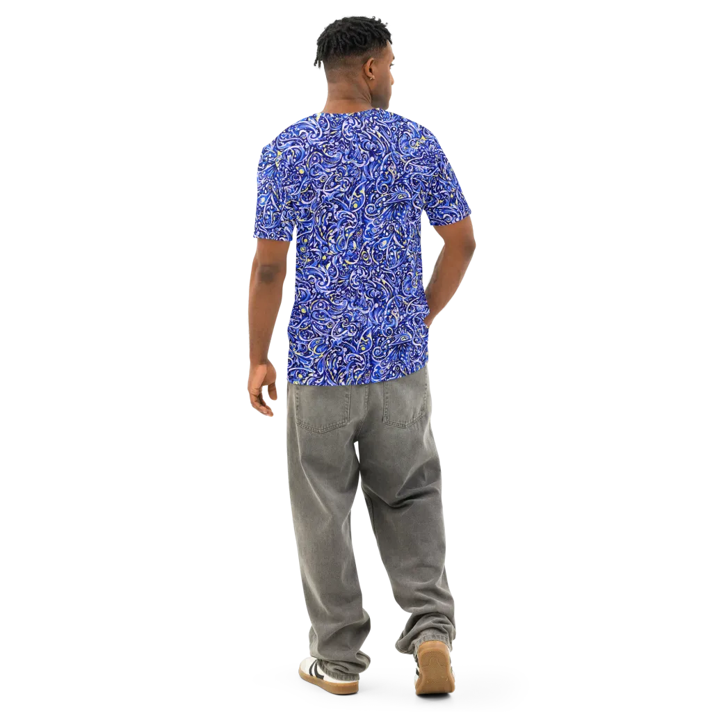 Cobalt Rapture on Men's Cotton Crew Neck T-Shirt — Back