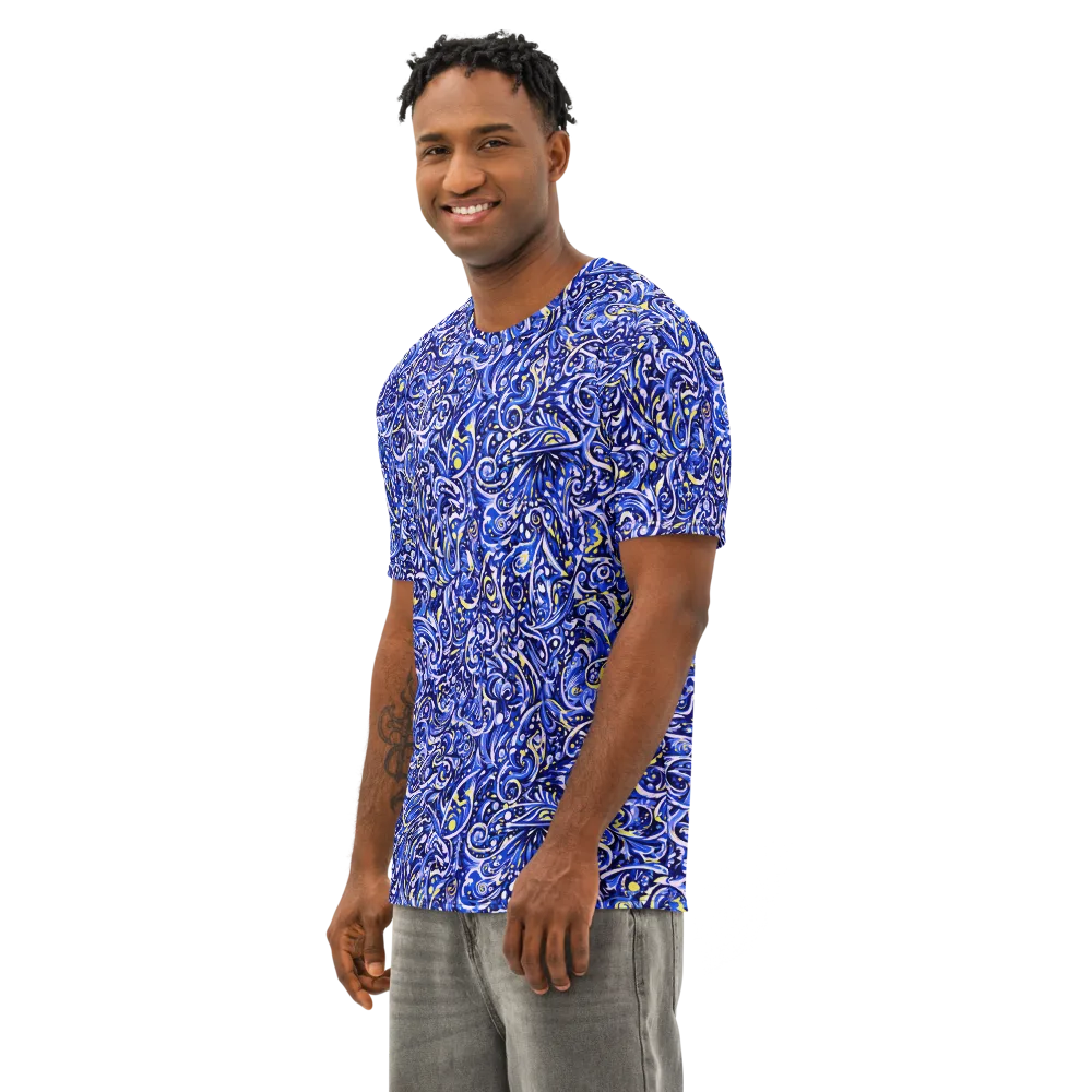 Cobalt Rapture on Men's Cotton Crew Neck T-Shirt — Left Front