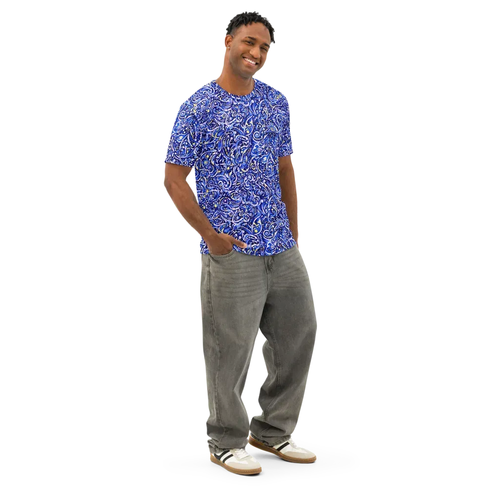 Cobalt Rapture on Men's Cotton Crew Neck T-Shirt — Right Front