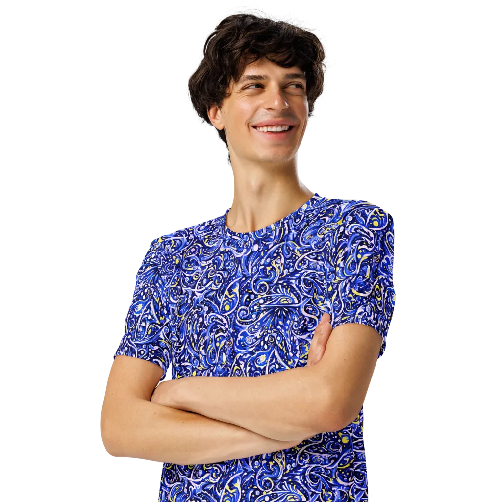 Cobalt Rapture on Men's Crew Neck T-Shirt — Left Front