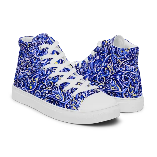 Cobalt Rapture on a Men's High Top Canvas Shoes