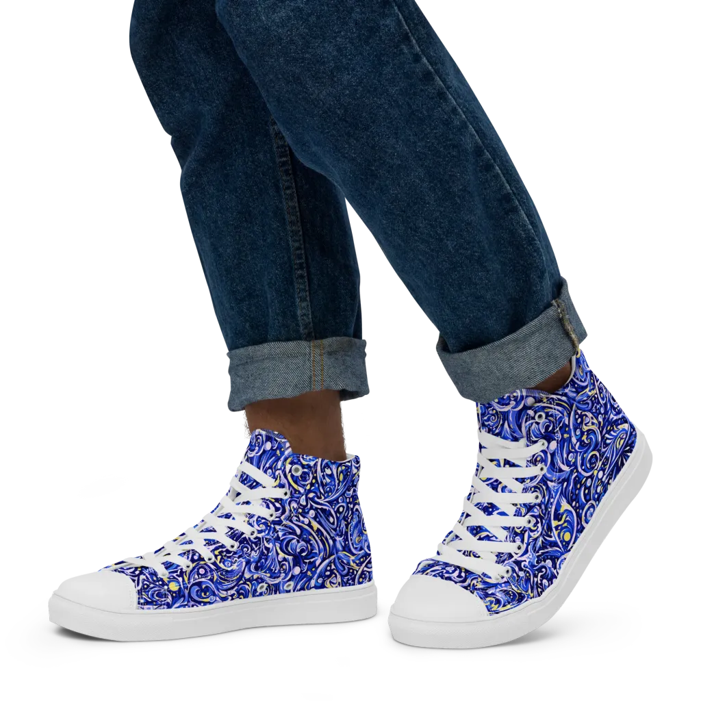 Cobalt Rapture on Men's High Top Canvas Shoes — Left