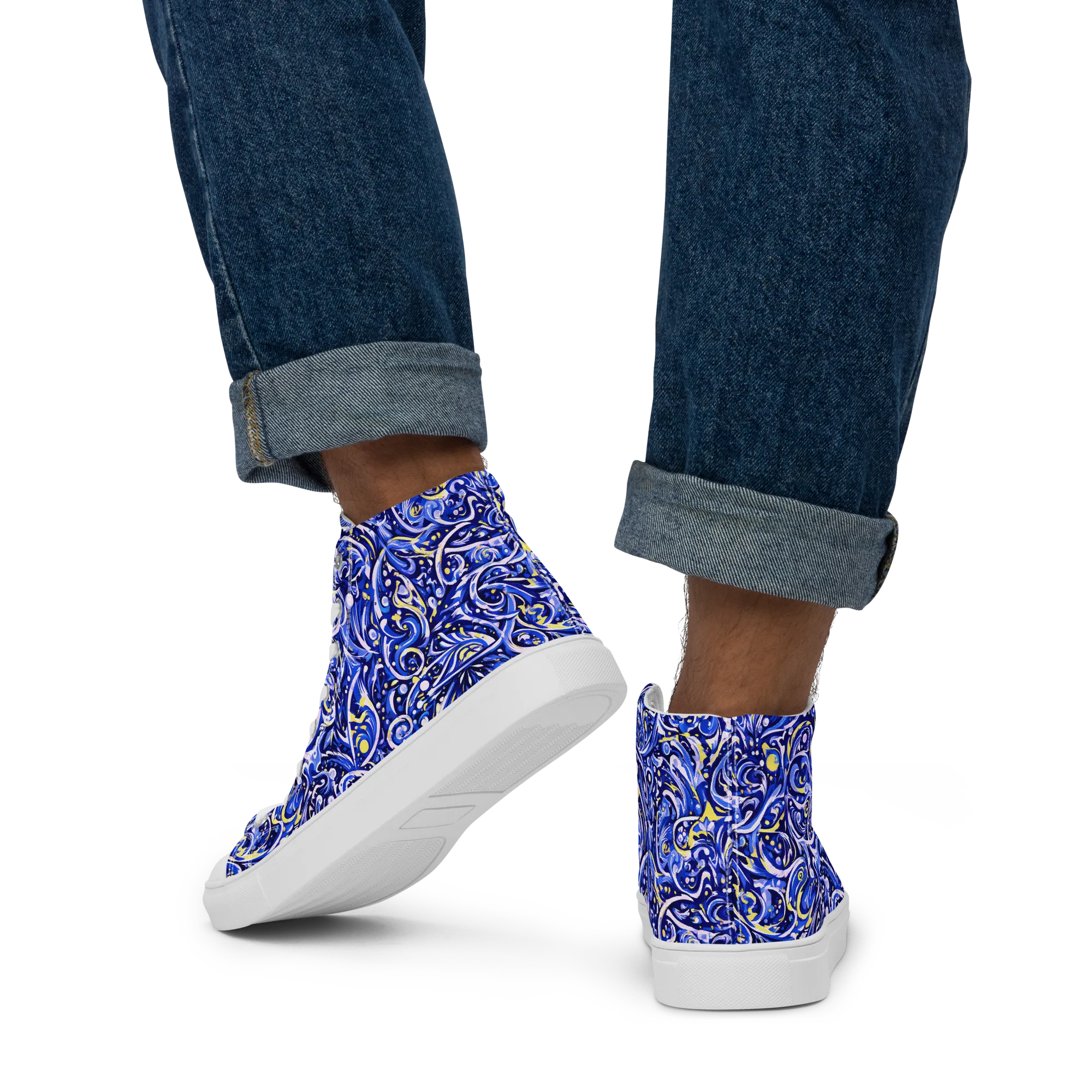 Cobalt Rapture on Men's High Top Canvas Shoes — Back