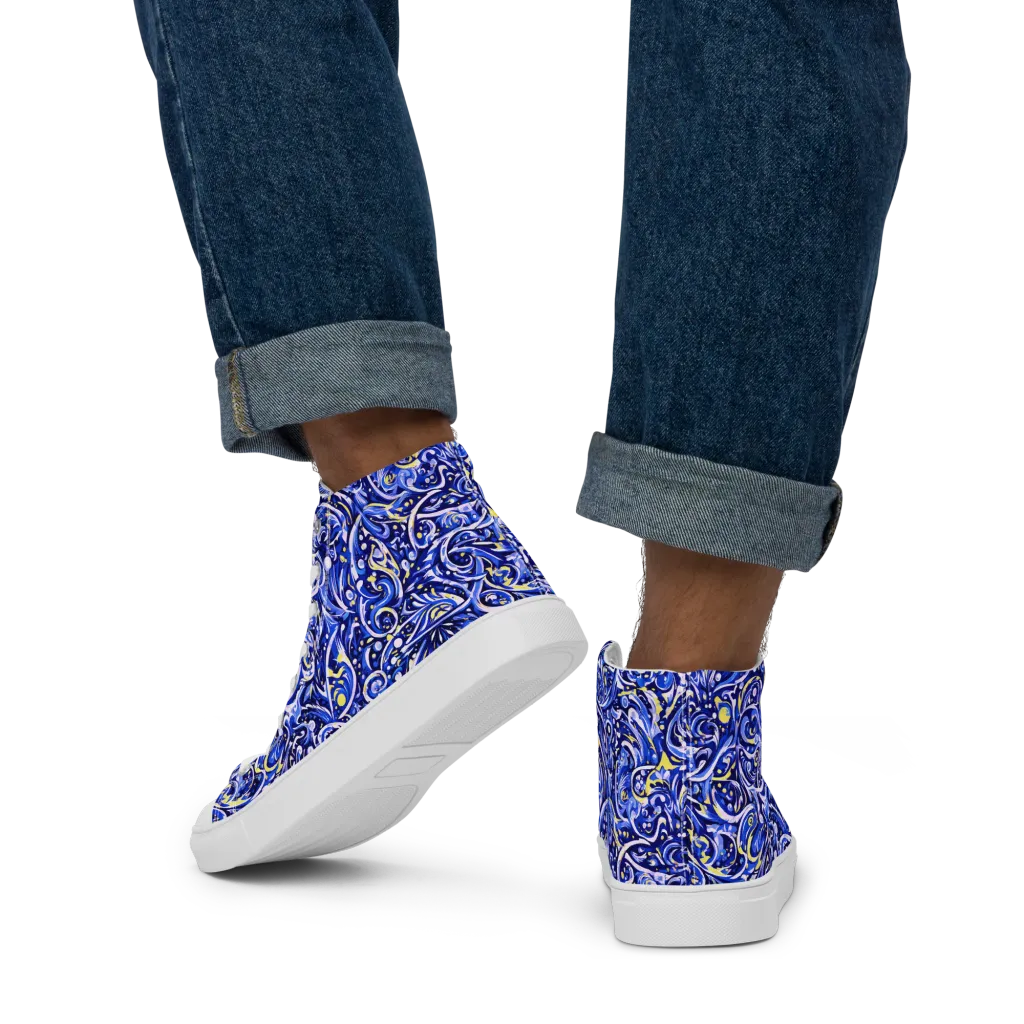 Cobalt Rapture on Men's High Top Canvas Shoes — Back
