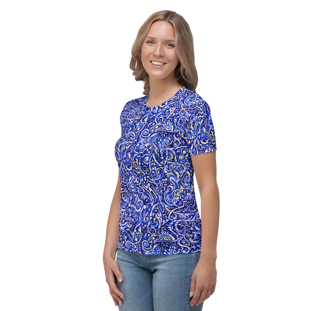 Cobalt Rapture on Women's Crew Neck T-Shirt — Left