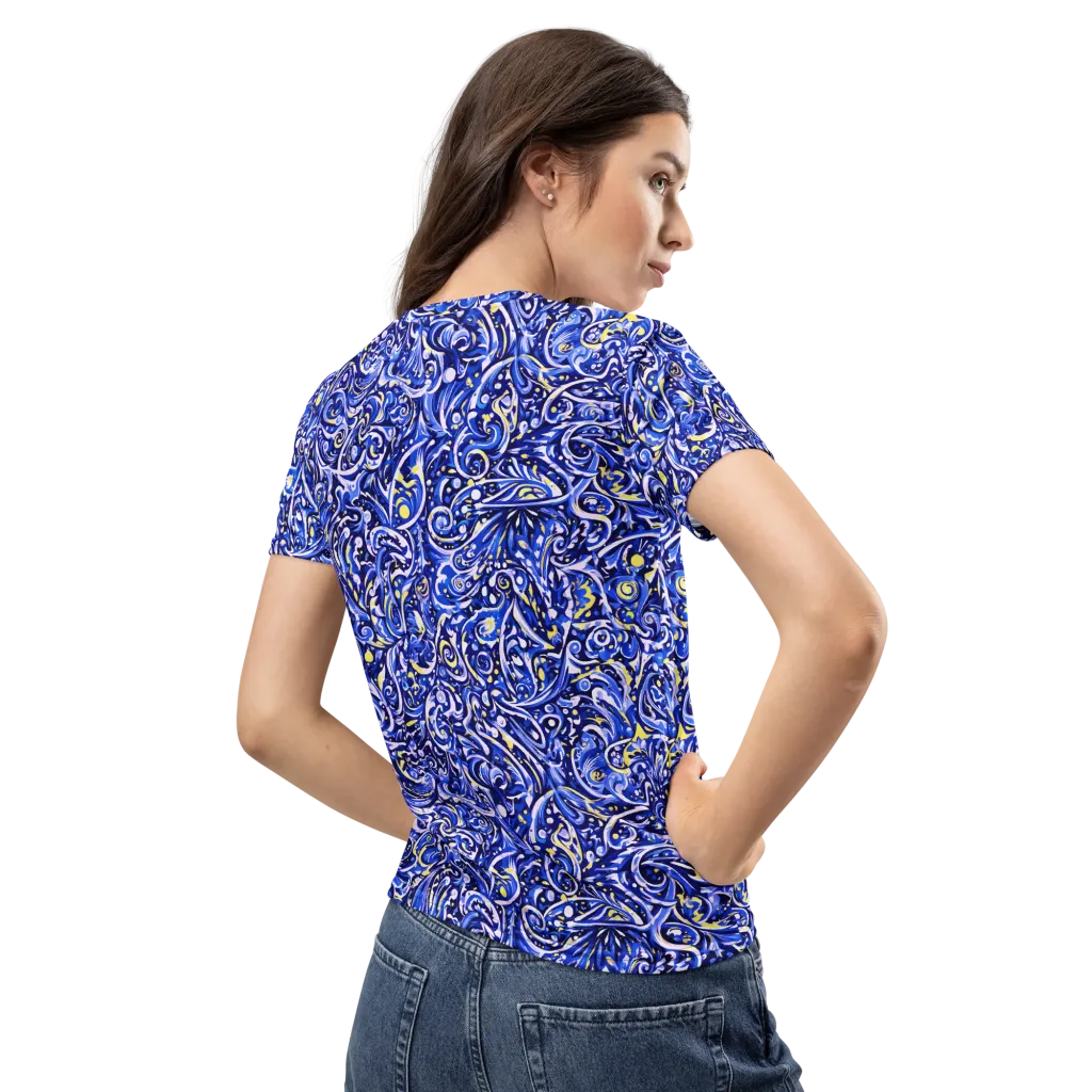 Cobalt Rapture on Women's Crew Neck T-Shirt — Back