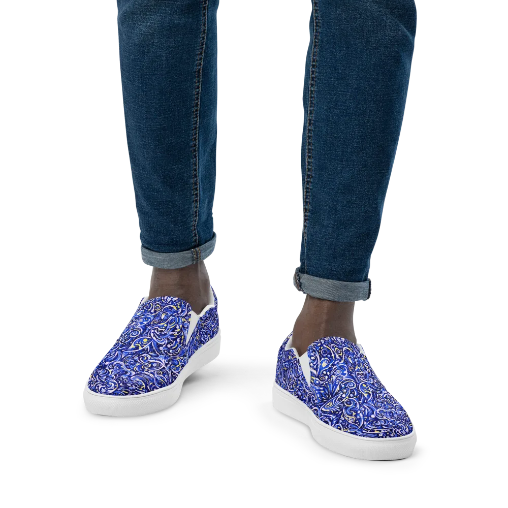 Cobalt Rapture on Men's Slip-On Canvas Shoes — Front