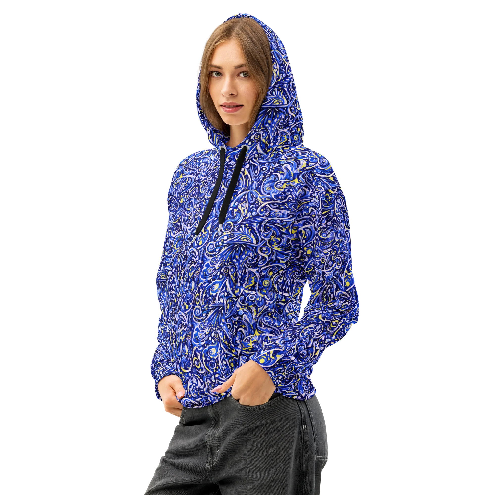 Cobalt Rapture on Cotton Hoodie — Left Front