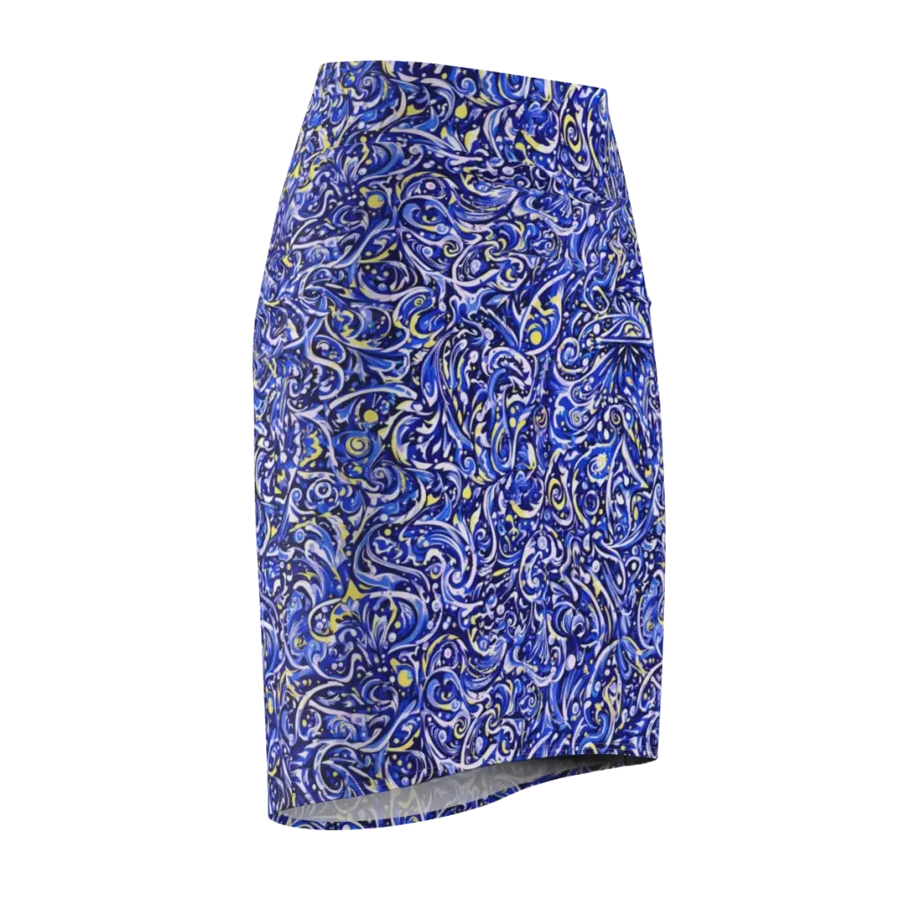 Cobalt Rapture on Pencil Skirt — Front Side
