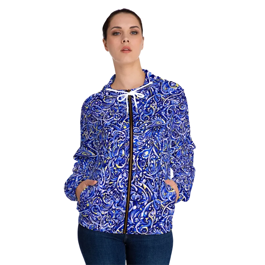 Cobalt Rapture on Women's Full-Zip Hoodie — Front On Person