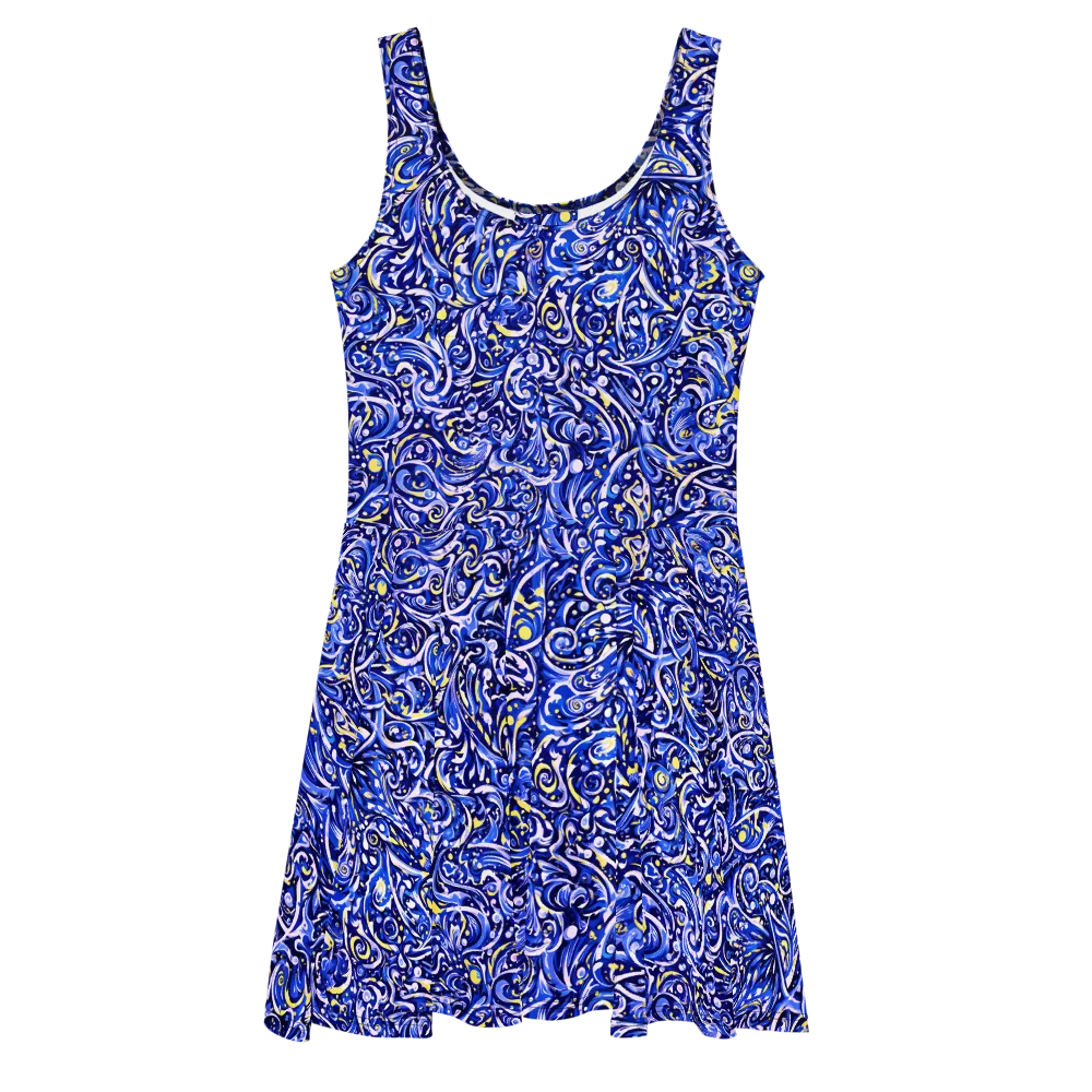 Cobalt Rapture on Skater Dress — Front